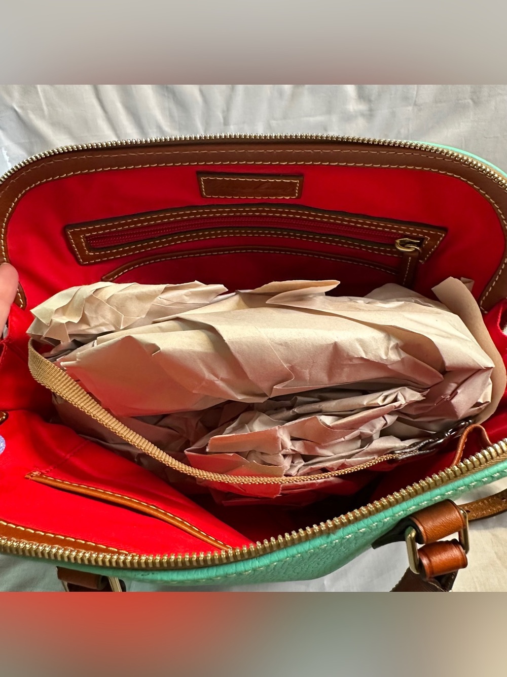 Dooney Bourke Pebble Grain Leather Jade Zip Zip Satchel Turquoise - Picture 3 of 8
